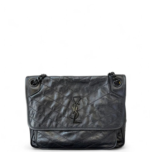 Yves Saint Laurent Niki Crossbody Bag Pull Up Leather Black
