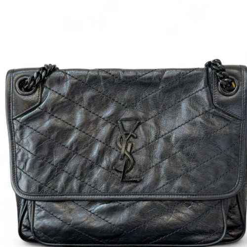 Yves Saint Laurent Niki Crossbody Bag Pull Up Leather Black