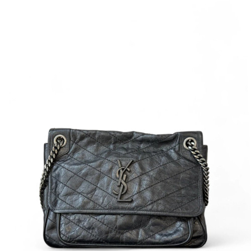 Yves Saint Laurent Niki Crossbody Bag Pull Up Leather Black