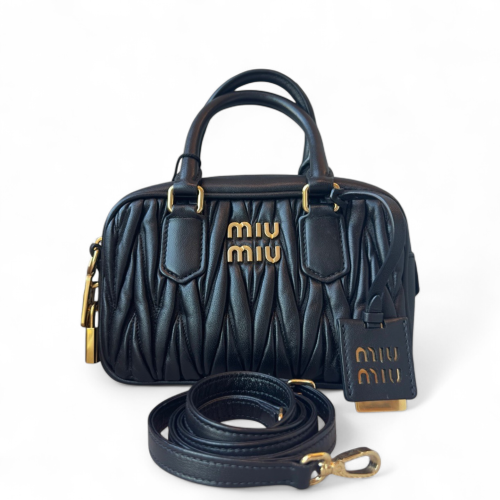 Miu Miu Mini Arcadie Crumpled Calfskin Black