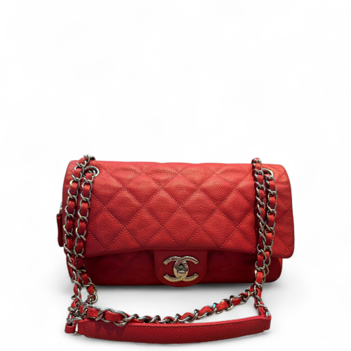 Chanel Quilted Medium Easy Flap Bag Grained Calfskin Red