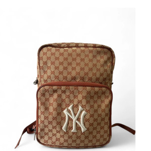 Gucci Embroidered Backpack GG Supreme Monogram Beige Brown
