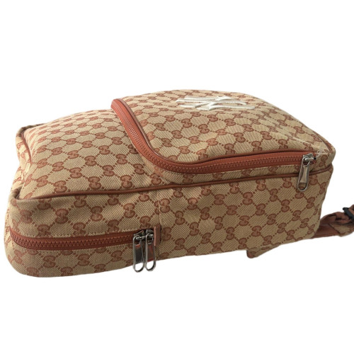 Gucci Embroidered Backpack GG Supreme Monogram Beige Brown