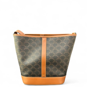 Celine Triomphe Bucket Bag Mediun Triomphe Leather Brown Black