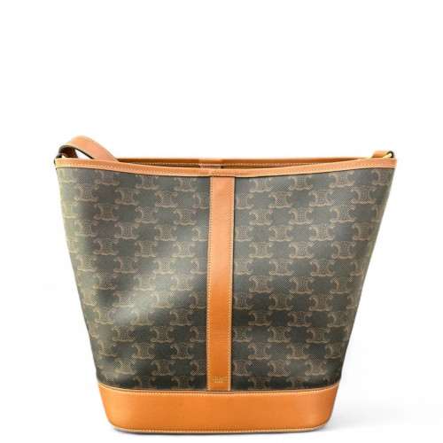 Celine Triomphe Bucket Bag Mediun Triomphe Leather Brown Black