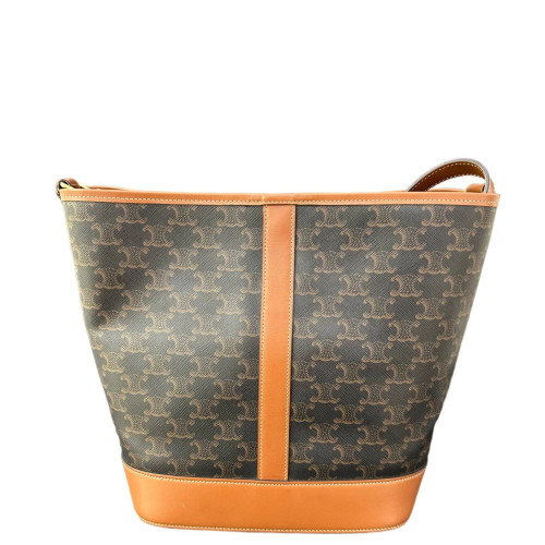 Celine Triomphe Bucket Bag Mediun Triomphe Leather Brown Black