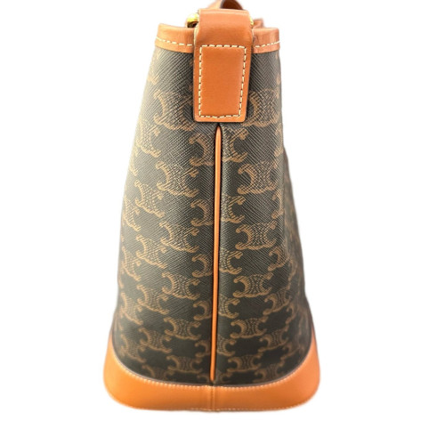 Celine Triomphe Bucket Bag Mediun Triomphe Leather Brown Black