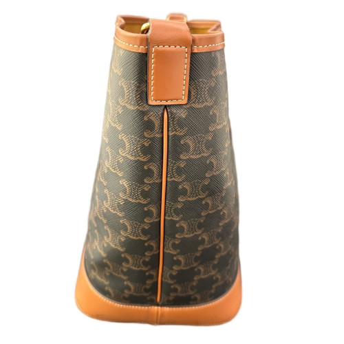 Celine Triomphe Bucket Bag Mediun Triomphe Leather Brown Black