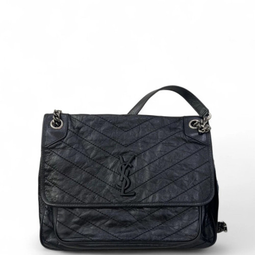 Yves Saint Laurent Niki Crossbody Bag Pull Up Leather Black