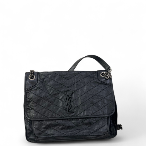 Yves Saint Laurent Niki Crossbody Bag Pull Up Leather Black