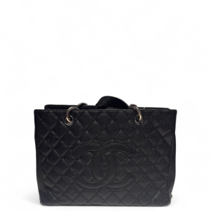 Chanel Quilted Grand Shopping Tote Gst Grained Calfskin Black