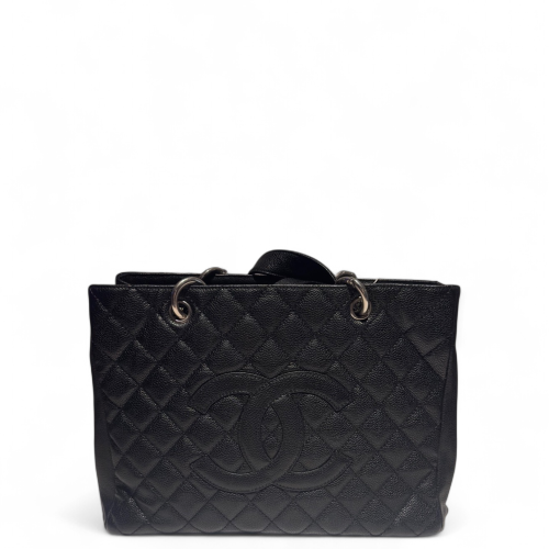 Chanel Quilted Grand Shopping Tote Gst Grained Calfskin Black