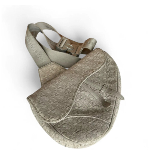 Dior Mans Saddle Bag Canvas Beige Grey