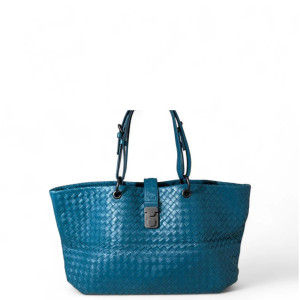 Bottega Veneta Tote Bag Calfskin Intrecciato Blue