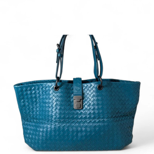 Bottega Veneta Tote Bag Calfskin Intrecciato Blue