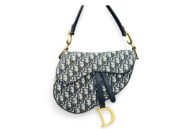 Dior Medium Saddle Bag Oblique Blue Beige Black