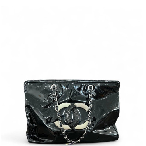 Chanel Quilted Tote Bag Patent Calfskin Black