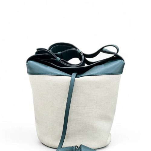 Burberry Bucket Canvas Calfskin Beige Blue