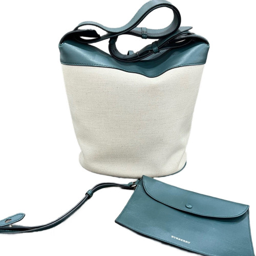 Burberry Bucket Canvas Calfskin Beige Blue