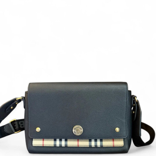 Burberry Crossbody Bag Grained Calfskin House Check Black Beige Red