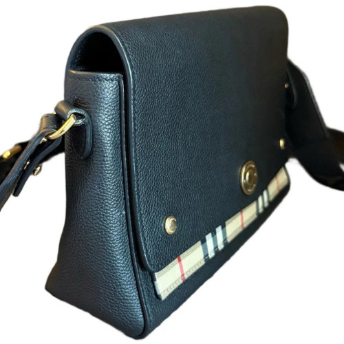 Burberry Crossbody Bag Grained Calfskin House Check Black Beige Red
