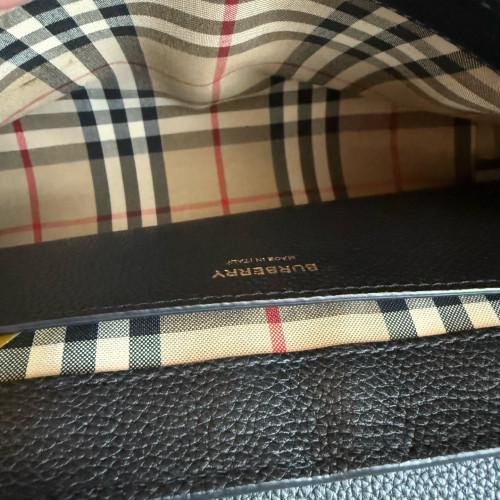 Burberry Crossbody Bag Grained Calfskin House Check Black Beige Red