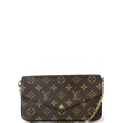 Louis Vuitton Pochette Felicie Chain Wallet Monogram Brown Burgundy