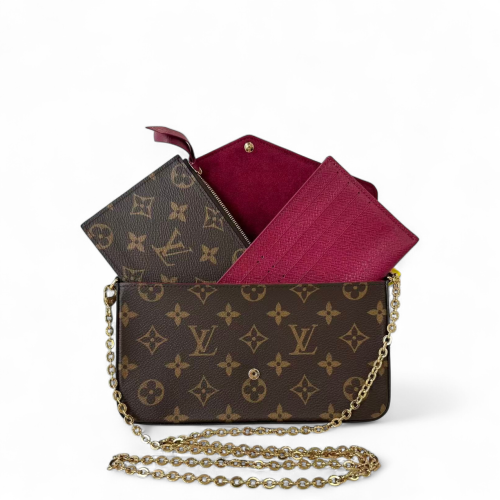 Louis Vuitton Pochette Felicie Chain Wallet Monogram Brown Burgundy