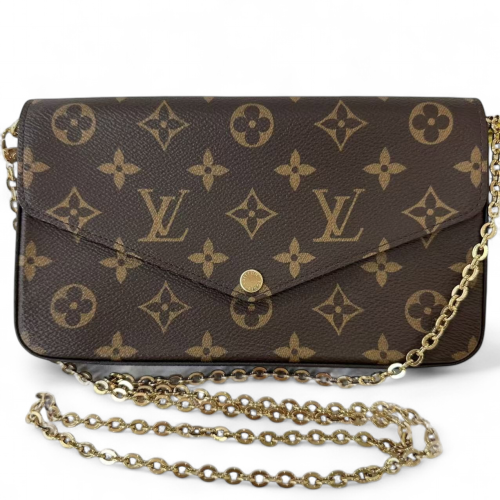 Louis Vuitton Pochette Felicie Chain Wallet Monogram Brown Burgundy