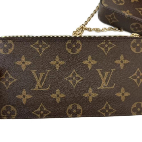 Louis Vuitton Pochette Felicie Chain Wallet Monogram Brown Burgundy