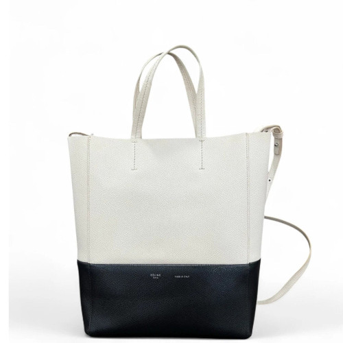 Celine Tote Bag Grained Calfskin White Black