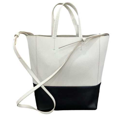 Celine Tote Bag Grained Calfskin White Black