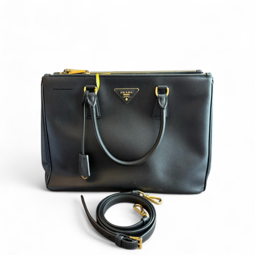 Prada Medium Galleria Double Zip Tote Saffiano Calfskin Black