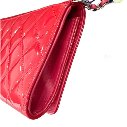 Chanel Quilted Boy Wallet On Chain WOC Patent Calfskin Red