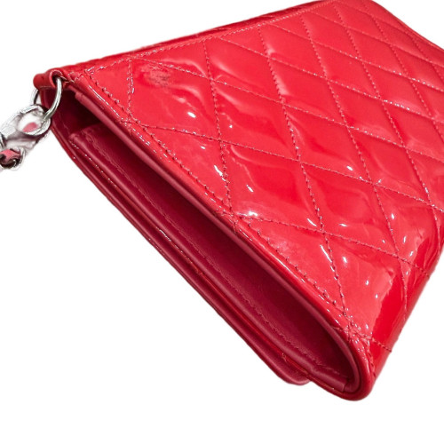 Chanel Quilted Boy Wallet On Chain WOC Patent Calfskin Red
