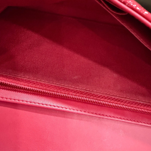 Chanel Quilted Boy Wallet On Chain WOC Patent Calfskin Red