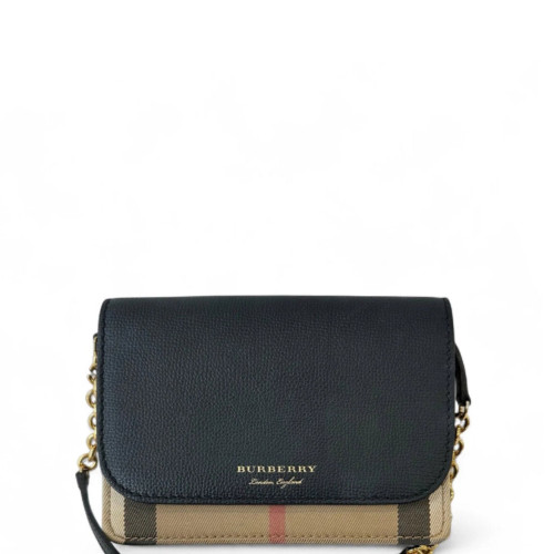 Burberry Wallet On Chain WOC Calfskin House Check Black Beige Light Brown