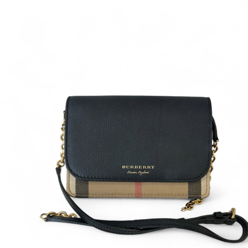 Burberry Wallet On Chain WOC Calfskin House Check Black Beige Light Brown