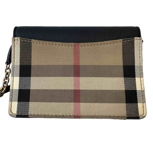 Burberry Wallet On Chain WOC Calfskin House Check Black Beige Light Brown