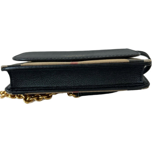 Burberry Wallet On Chain WOC Calfskin House Check Black Beige Light Brown