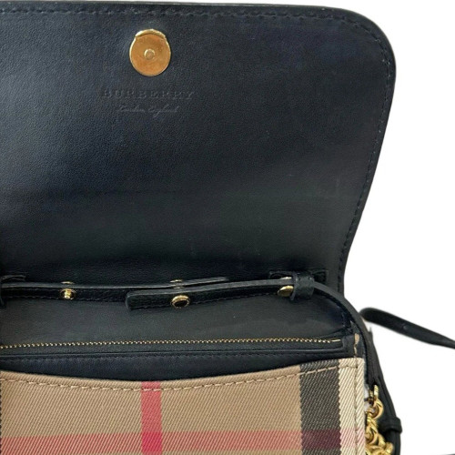 Burberry Wallet On Chain WOC Calfskin House Check Black Beige Light Brown