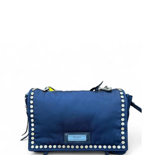 Prada Studded Shoulder Bag Nylon Blue
