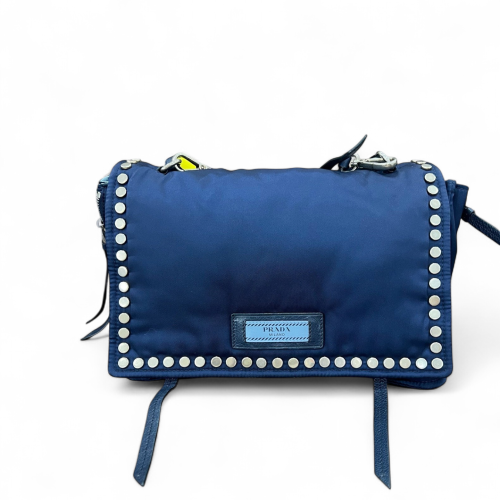 Prada Studded Shoulder Bag Nylon Blue