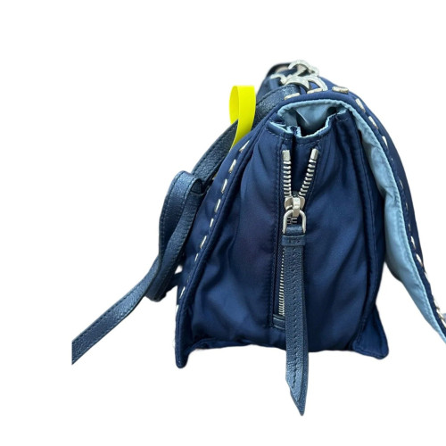 Prada Studded Shoulder Bag Nylon Blue
