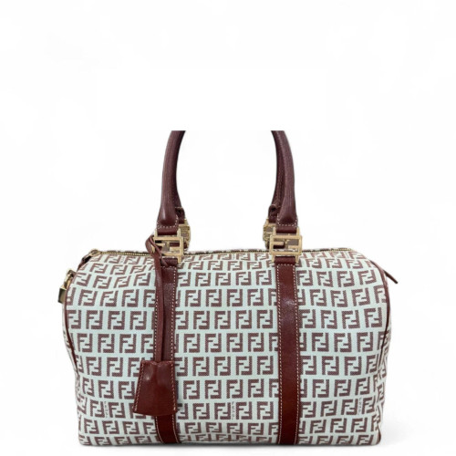 Fendi Boston Bag Zucchino Calfskin Beige Brown
