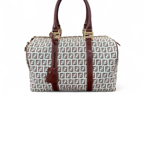 Fendi Boston Bag Zucchino Calfskin Beige Brown