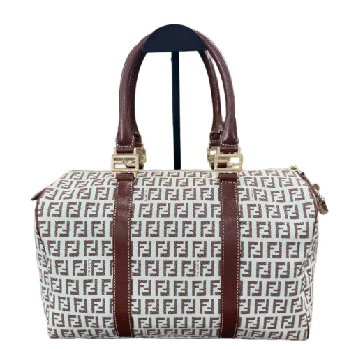 Fendi Boston Bag Zucchino Calfskin Beige Brown