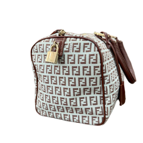Fendi Boston Bag Zucchino Calfskin Beige Brown