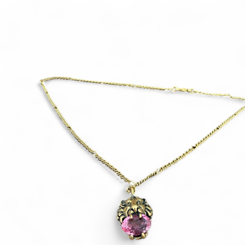 Gucci Strass Necklace Metal Gold Pink Gucci Strass Necklace Metal Gold Pink