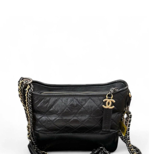 Chanel Quilted New Medium Gabrielle Hobo Calfskin Black